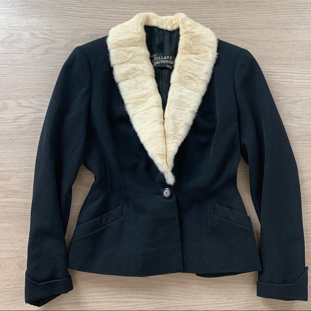 1940s 1930s Deco Black Couture Fur Suit Jacket